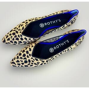 Rothy’s The Point Leopard Print Knit Flats Women’s Size 8 Tan Black Animal